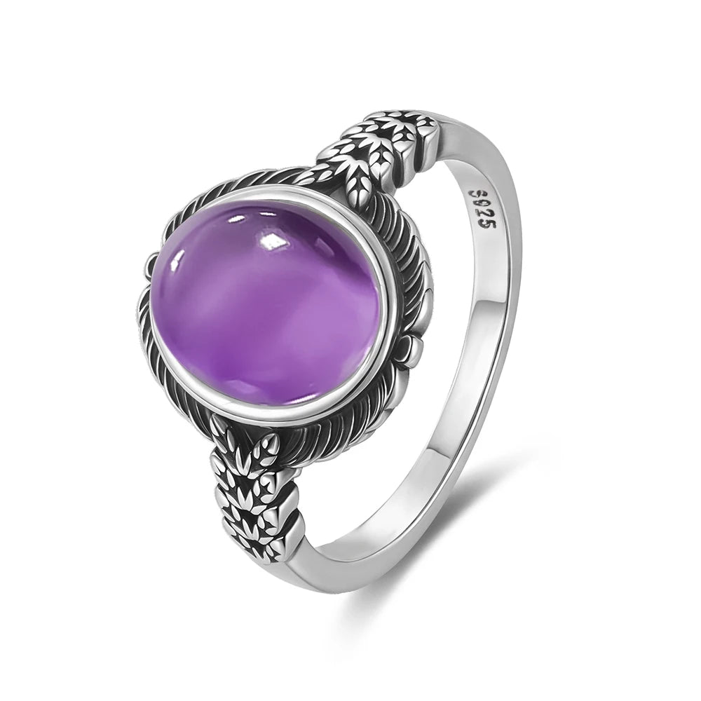 Amethyst Ring aus 925er Silber mit Ährenmuster