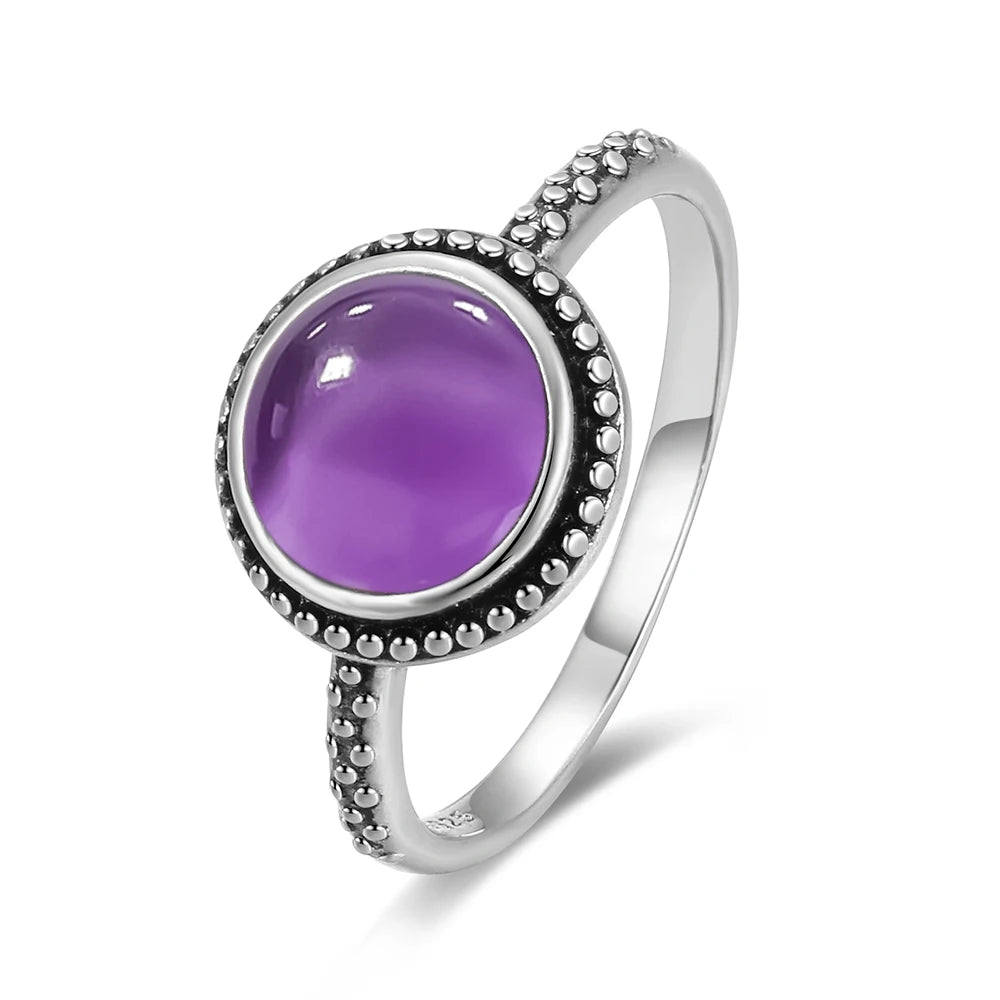 Feiner Amethyst Ring aus 925er Silber mit Perlrand