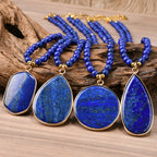 Lapislazuli Kette mit rechteckigem Anhänger und blauen Steinperlen