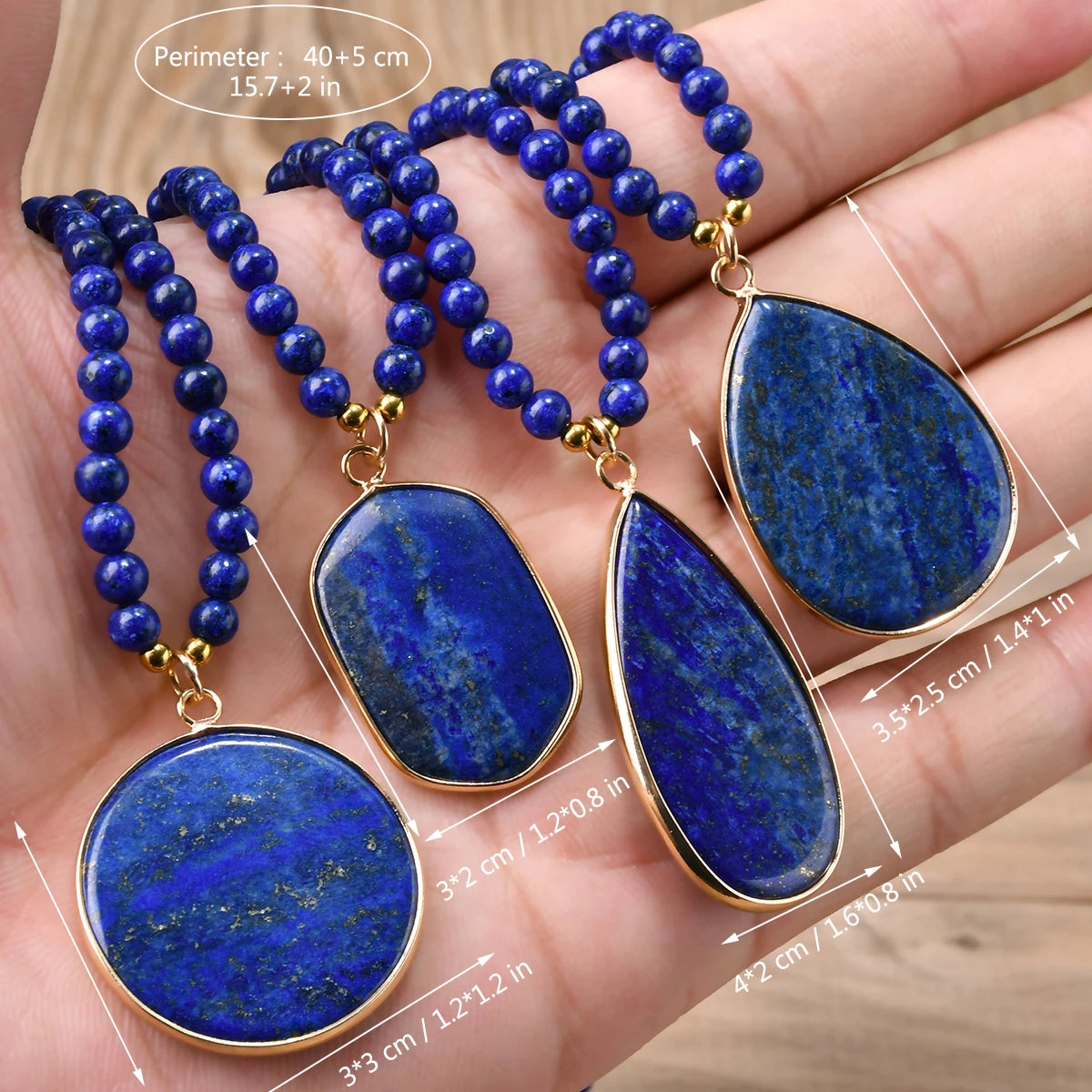 Lapislazuli Kette mit rechteckigem Anhänger und blauen Steinperlen