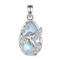 Mondstein Kette aus 925er Silber mit Kolibri und Blüte