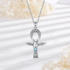 Mondstein Kette aus 925er Silber mit Ankh- und Skarabäusanhänger
