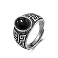 Onyx Ring aus 925er Silber mit Mäandermuster