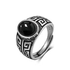 Onyx Ring aus 925er Silber mit Mäandermuster
