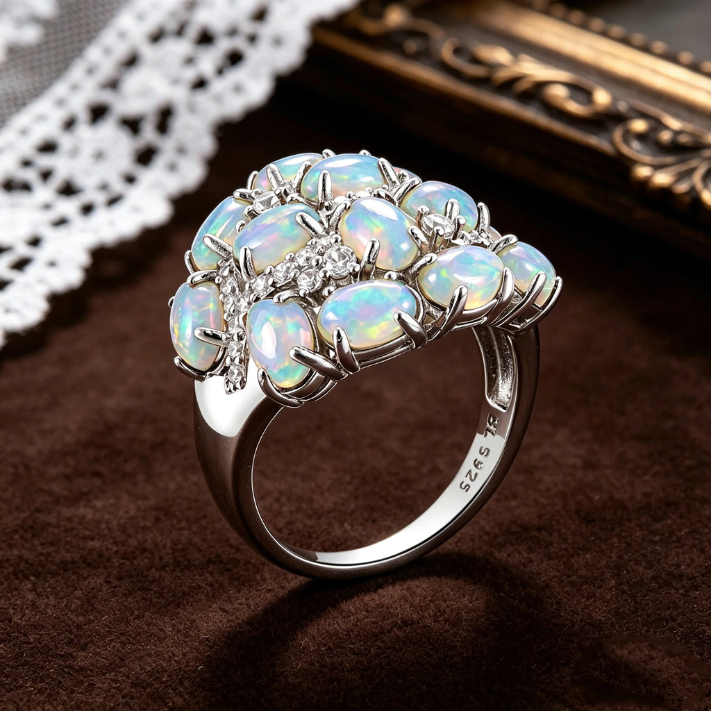 Breiter Opal Ring aus 925er Silber mit ovalen Steinen