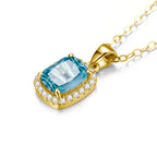 Aquamarin Halskette aus 14K Gold mit rechteckigem Stein und Ziersteinen