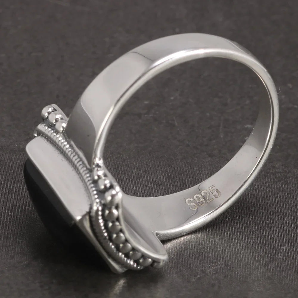 Onyx Siegelring aus massivem 925er Silber mit rechteckigem Cabochon