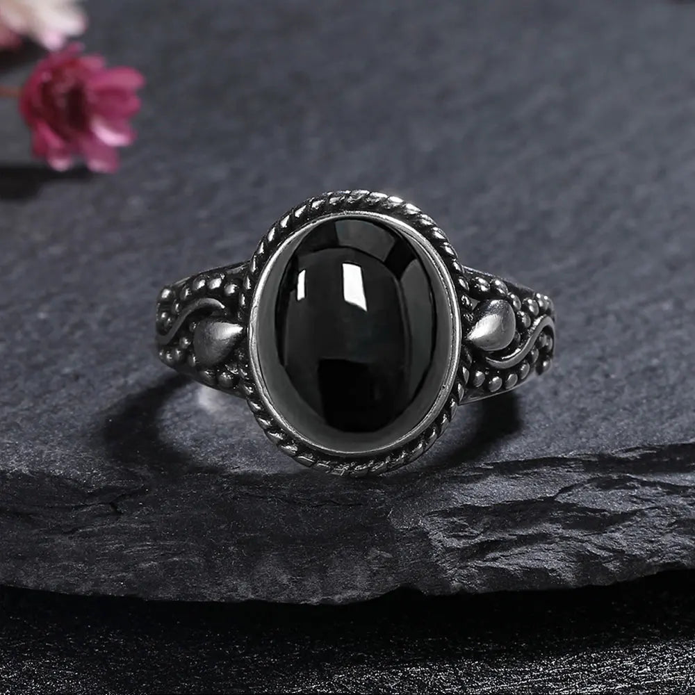 Vintage Onyx Ring aus 925er Silber mit Flechtkranz