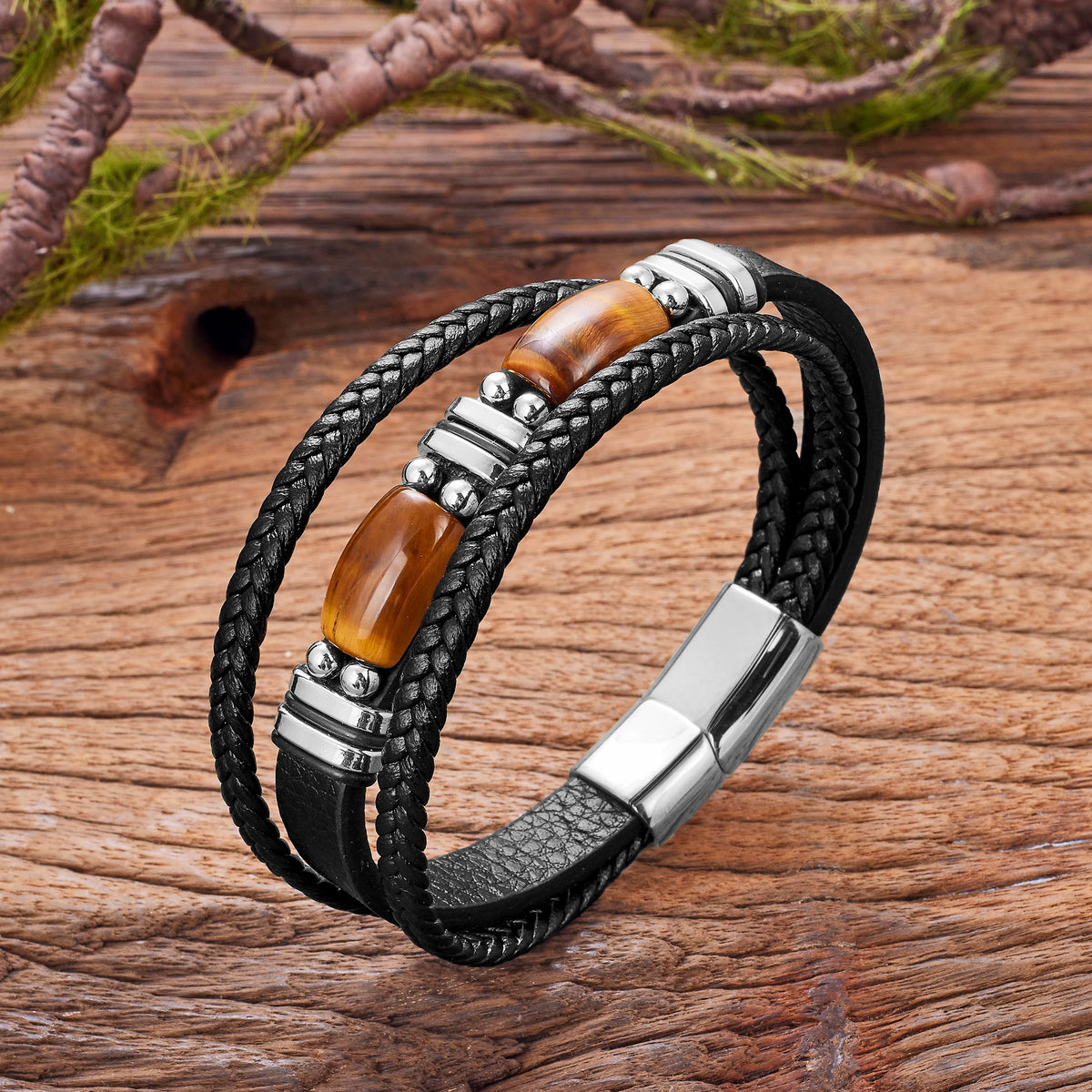 Mehrreihiges Tigerauge Lederarmband
