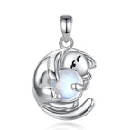 Mondstein Kette aus 925er Silber mit schlafender Katze
