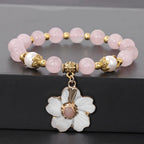 Rosenquarz Armband mit Perlen und Blütenanhänger