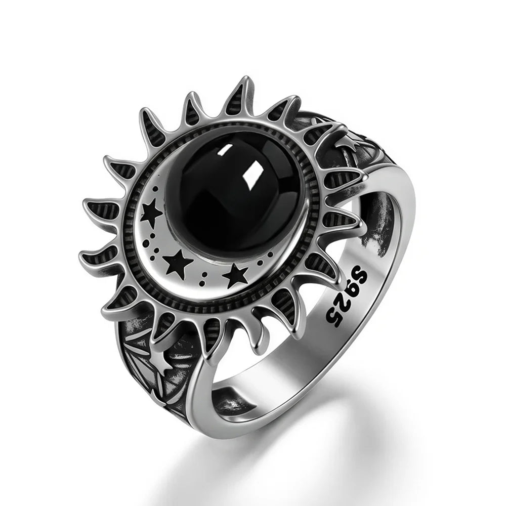 Onyx Ring aus 925er Silber im Sonnenmond-Design