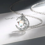 Mondstein Look Kette aus 925er Silber mit Mondsichel und Sternmotiv