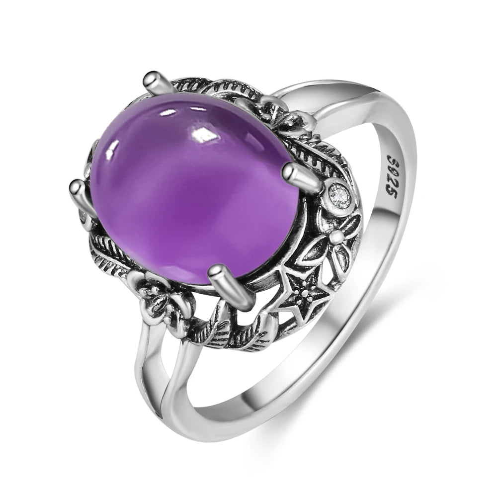 Amethyst Ring aus 925er Silber mit floraler Krappenfassung