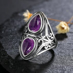 Amethyst Ring aus 925er Silber mit zwei Tropfensteinen
