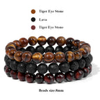 Tigerauge Lavastein Armband Set mit rotem Tigerauge