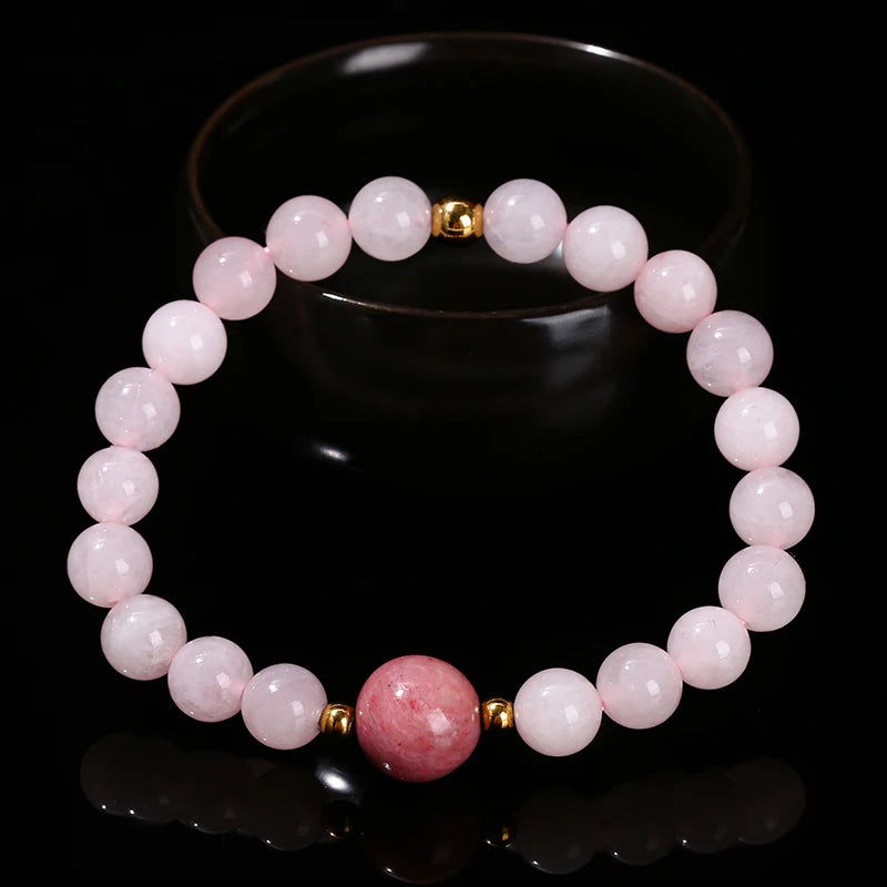 Rosenquarz Rhodonit Armband mit Mittelperle
