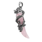 Rosenquarz Kette mit Drachenzahn-Anhänger