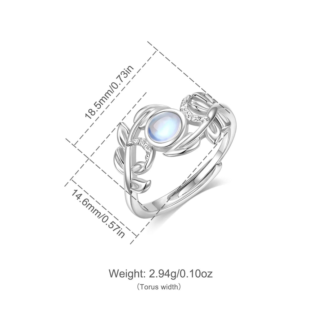 Mondstein Ring aus 925er Silber mit Blätterranken