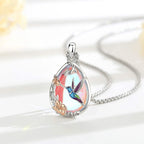Mondstein Kette aus 925er Silber mit Kolibri und Blüten
