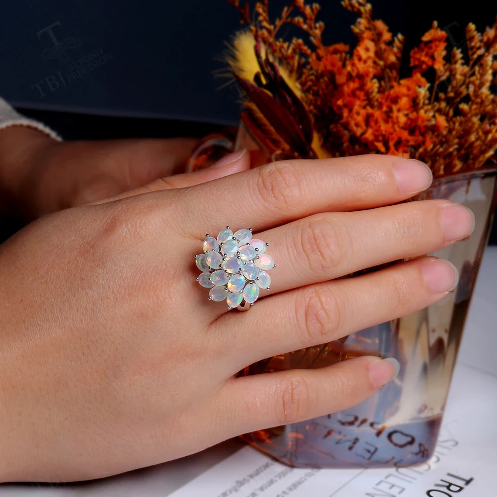 Opal Ring aus 925er Silber mit vielen ovalen Steinen