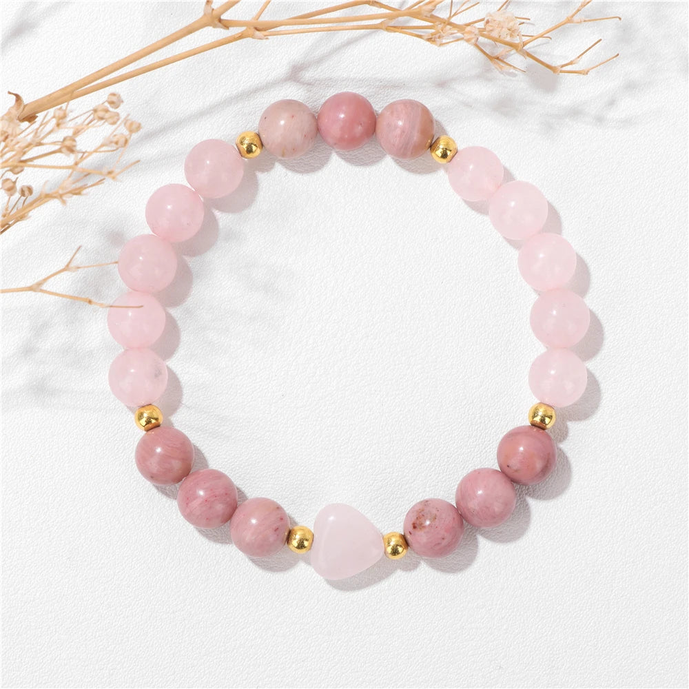 Rosenquarz Rhodochrosit Armband mit Herzstein