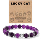 Amethyst Perlenarmband mit Katzenmotiv