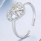 Offener Mondstein Ring aus 925er Silber mit Herz-Lebensbaum-Motiv