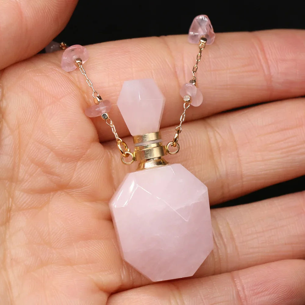 Rosenquarz Kette mit Parfümflakon-Anhänger