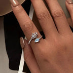 Offener Mondstein Ring aus 925er Silber mit Hamsa-Motiv