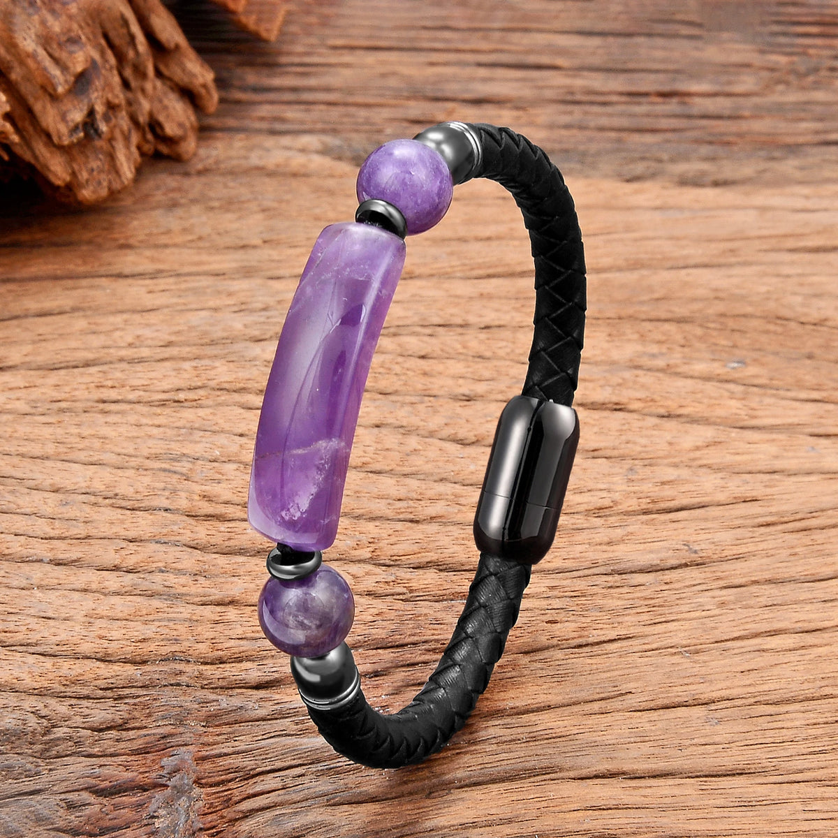  Amethyst Lederarmband mit drei Steinen