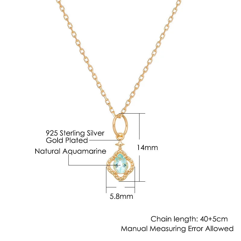 Aquamarin Kette aus 925er Silber vergoldet mit ornamentalem Anhänger