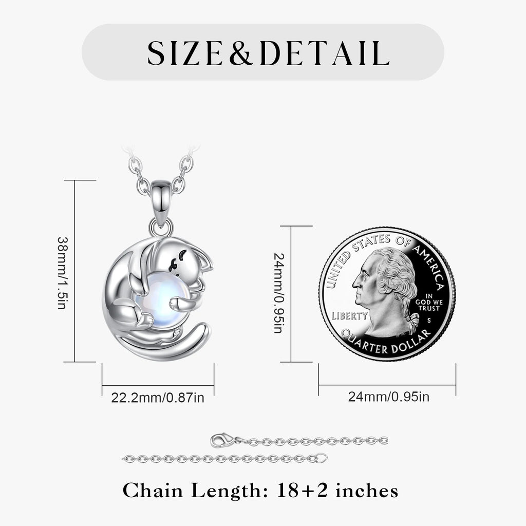 Mondstein Kette aus 925er Silber mit schlafender Katze