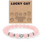 Rosenquarz Perlenarmband mit Katzenkopf