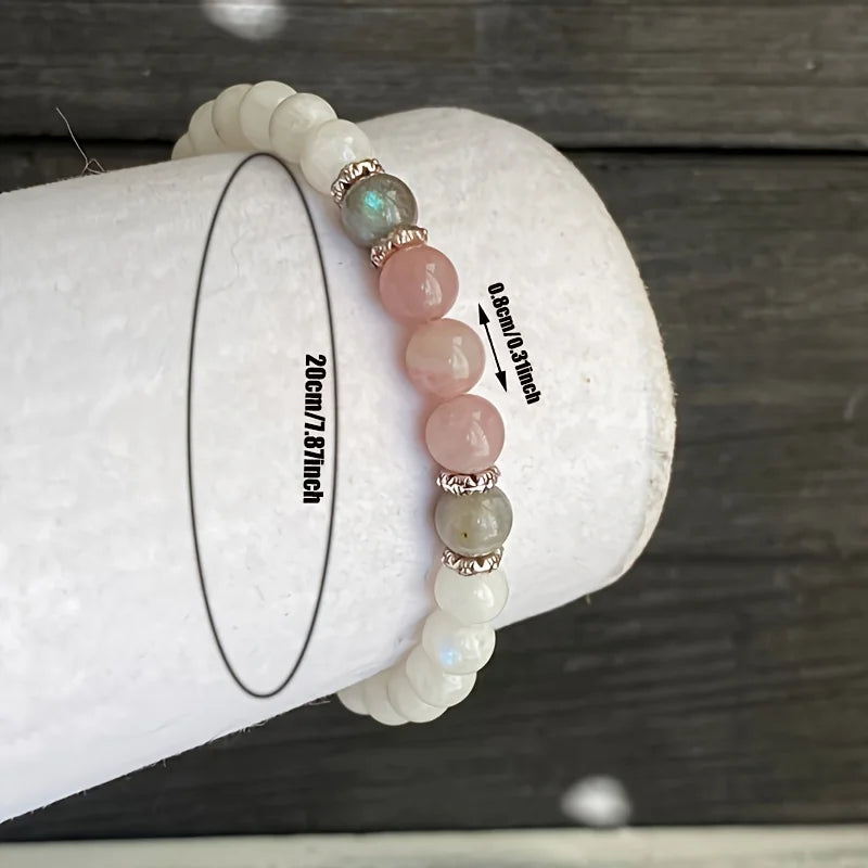 Mondstein Perlenarmband mit Rosenquarz und Labradorit