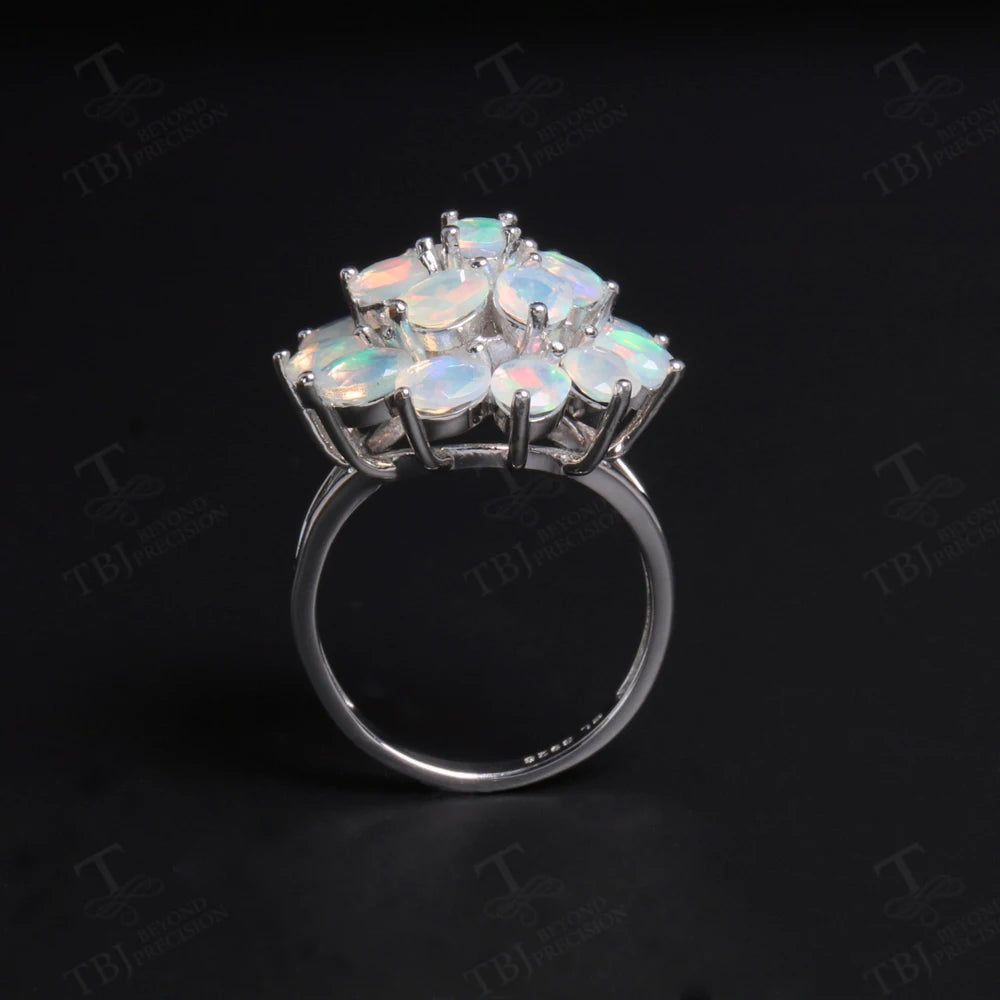 Opal Ring aus 925er Silber mit vielen ovalen Steinen