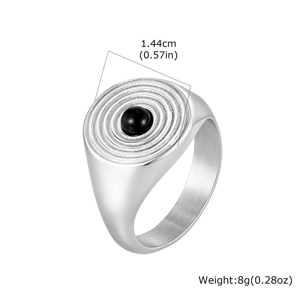 Onyx Siegelring mit kleinem rundem Stein und Kreisrelief