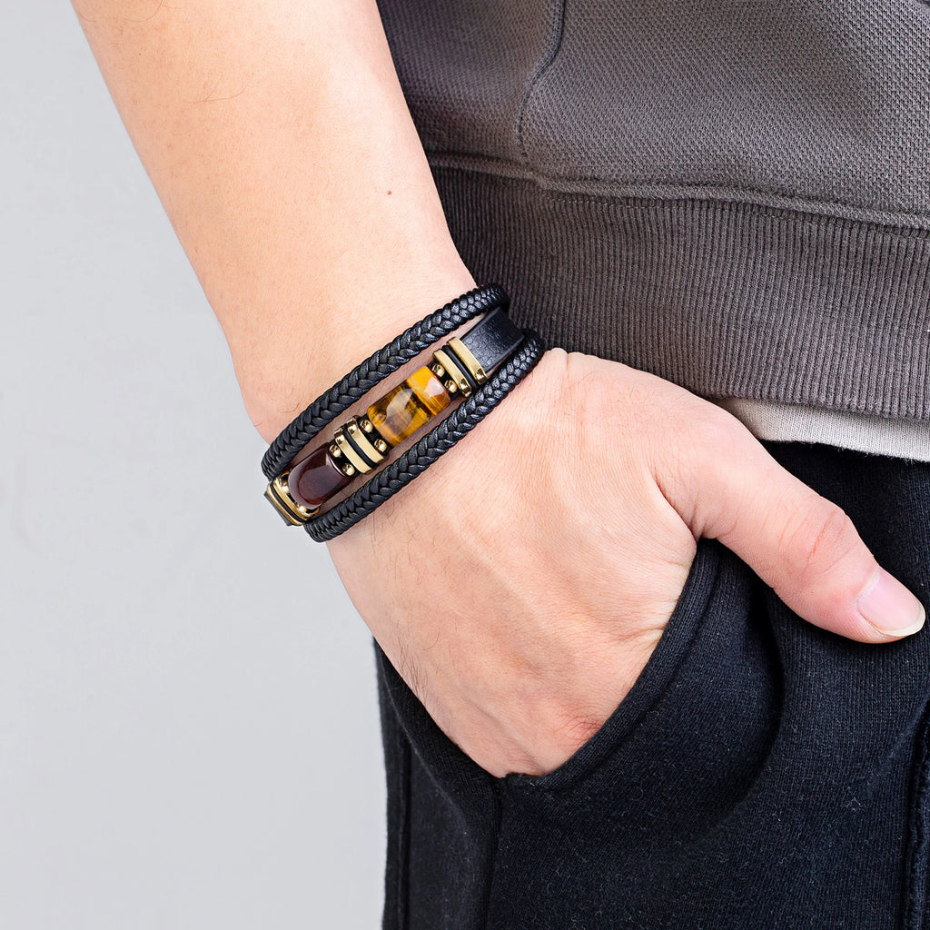 Mehrreihiges Tigerauge Lederarmband