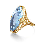 Goldfarbener Aquamarin Ring aus 925er Silber mit großem Navette-Stein