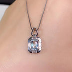 Aquamarin Kette aus 925er Silber mit rechteckigem Anhänger im Vintage-Stil