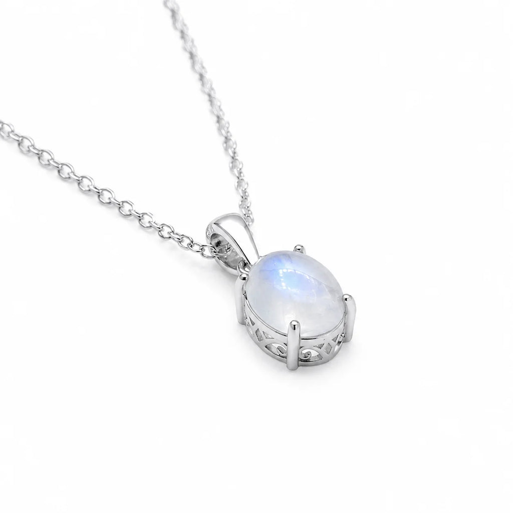 Mondstein Kette aus 925er Silber mit ovalem Steinanhänger