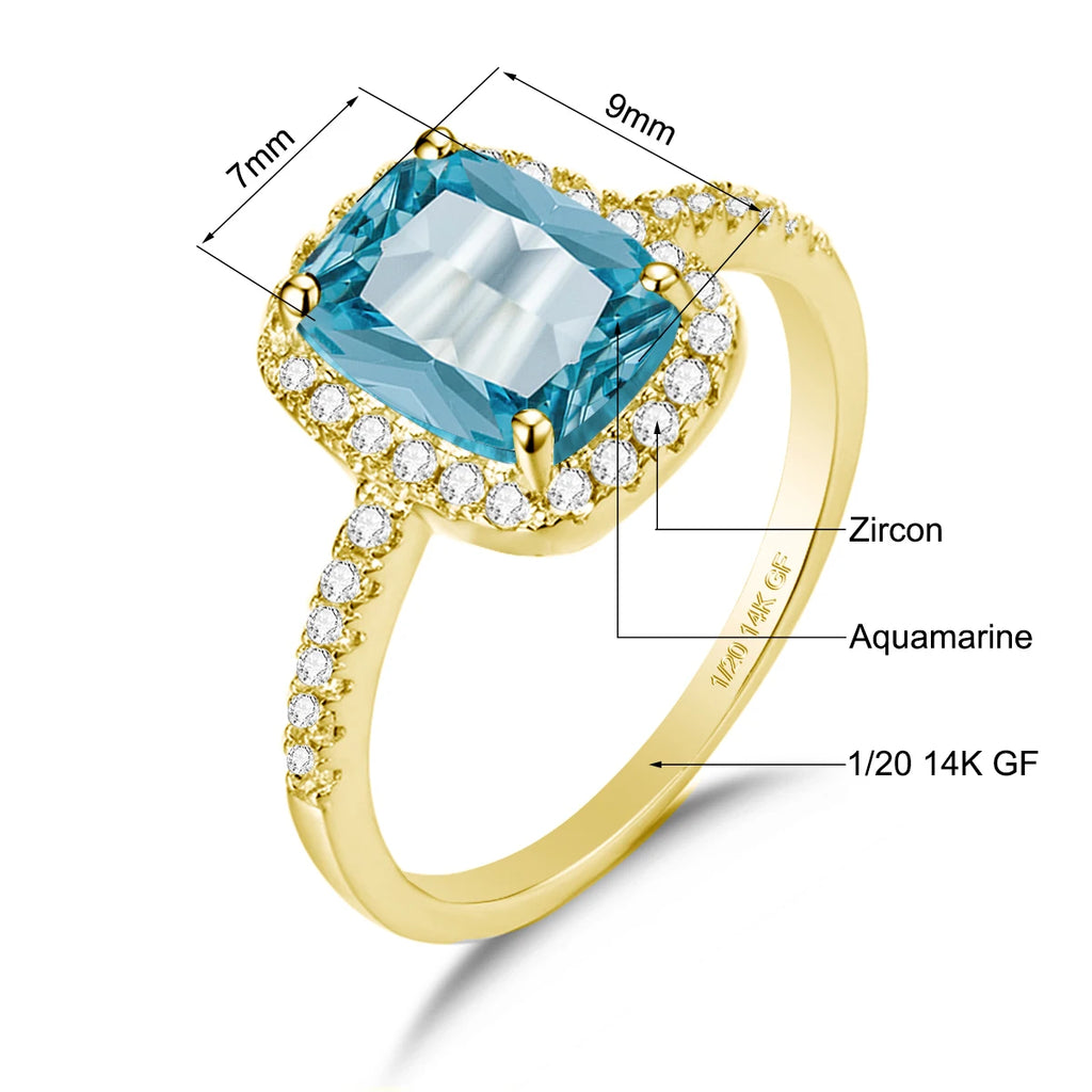 Gold Aquamarin Ring mit rechteckigem Stein