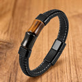 Tigerauge Herren Lederarmband mit zwei Mittelsteinen