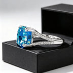 Aquamarin Ring Silber aus 925er Silber mit großem quadratischem Stein und geteilter Ringschiene