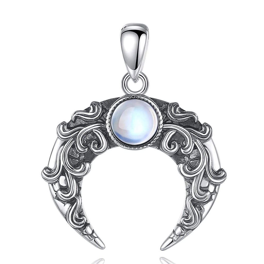 Mondstein Kette aus 925er Silber mit verzierter Mondsichel