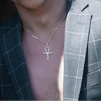 Mondstein Kette aus 925er Silber mit Ankh- und Skarabäusanhänger