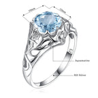 Aquamarin Ring antik aus 925er Silber mit rundem Stein und reich verzierten Seiten