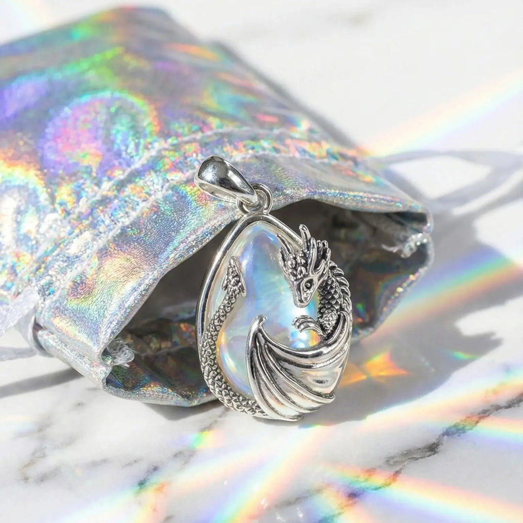 Mondstein Kette aus 925er Silber mit Drachenanhänger