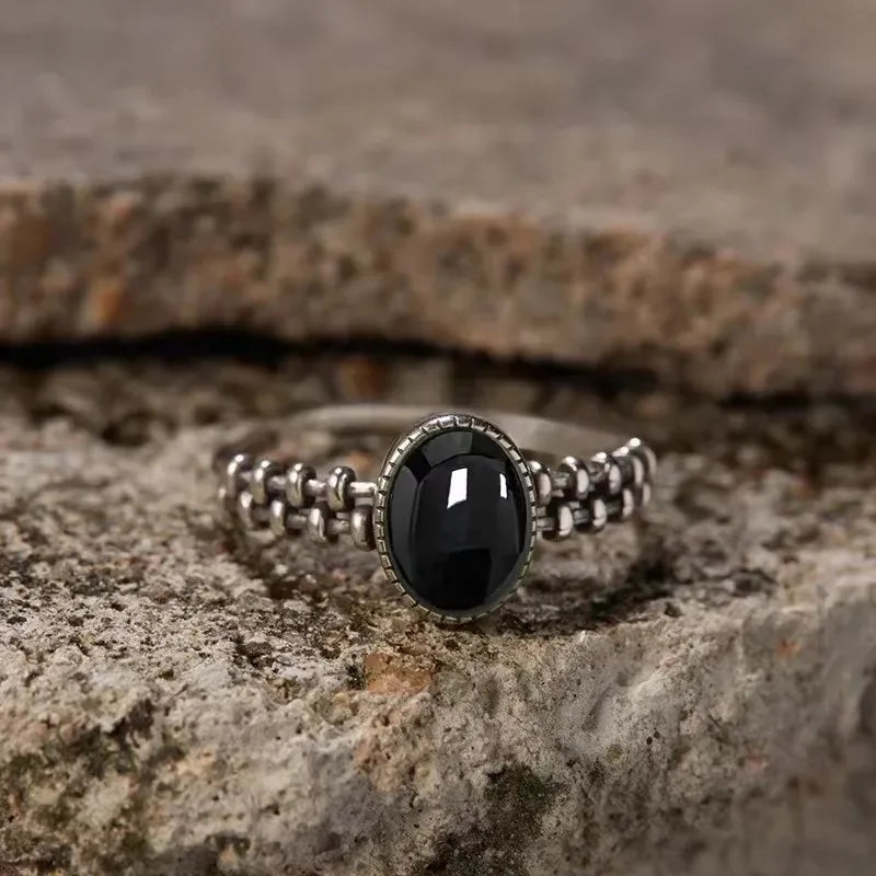 Onyx Ring aus 925er Silber mit Kettenschiene