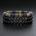 Onyx Armbänder Set mit Lavastein und braunen Holzperlen